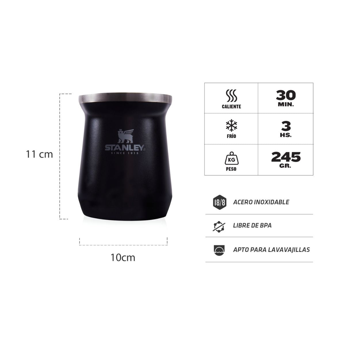 Mate Stanley Classic Acero Inoxidable 236 ML (8 OZ) - Negro